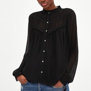 Zara Dotted Mesh Blouse with Pintucks